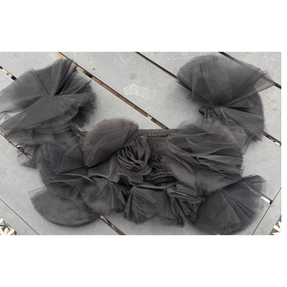 Hot & Delicious Black Tulle Ruffle Crop Top Smocked Back HGC3957 Small